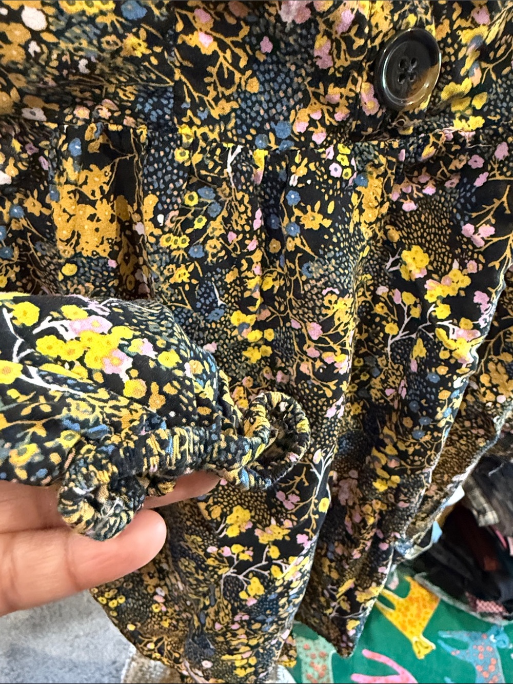 Urban Outfitters Black Floral Square-Neck Romper smocked extra small long sleeve - Picture 6 of 6